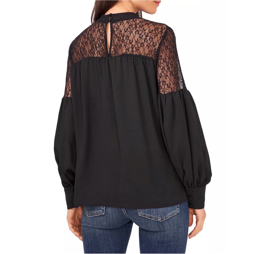 Vince Camuto Black Balloon Sleeve Lace Long Sleeve Top Blouse Size S NWOT - Picture 3 of 11